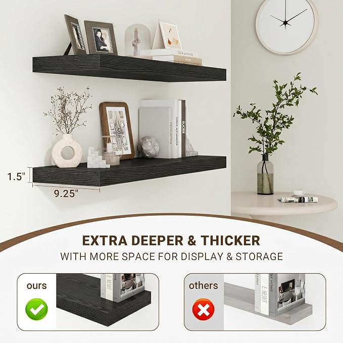 Acovy 72 Inch Floating Shelves, 3D Textured Wood Grain, Wooden Shelves - Image 5