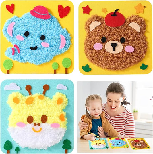 DIY Embroidery Doll Kit, Cartoon Animal Craft Sewing Kit for Kids, Felt Crafts, Beginner Sewing for Kids Ages 4-8 Plus - Helps Develop Fine Motor Skills (3PCS-Deer/Elephant/Bear)