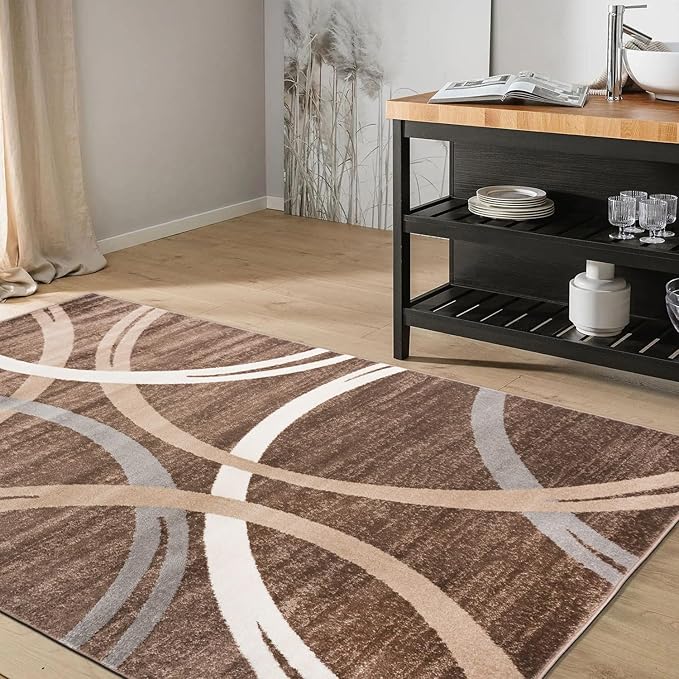 Rugshop Modern Wavy Circles Design Area Rug 5' 3" x 7' 3" Brown