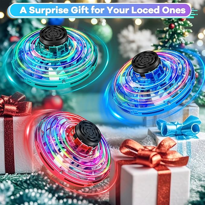 Hand Operated Mini Drone for Kids - LED UFO Flying Orb Ball, Rechargeable Mini Fidget Spinner Toy for Indoor Outdoor,Christmas Birthday Party Gifts for Girls Boys (Blue)