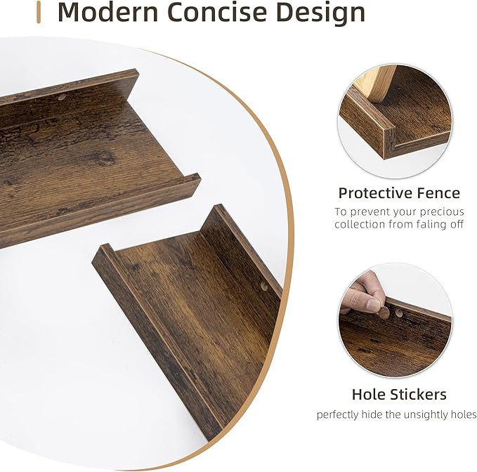 Picture Ledge Shelf, Wood Long Floating Shelves for Wall, Set of 2, 56 inch Picture Ledge Shelves, Photo Ledge Nursery Book Shelves Wall Mounted for Living Room Kids' Room Bedroom, Color Brown