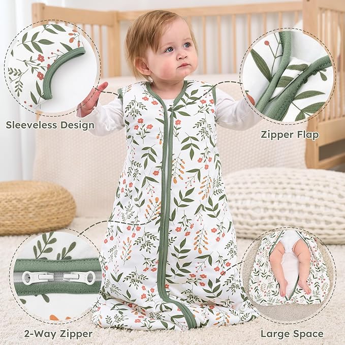 Yoofoss Baby Sleep Sack 0-6 Months, 1.5 Tog Baby Wearable Blanket with 2-Way Zipper, 100% Cotton Organic Fabric Winter Infant Sleeping Sack, Warm Soft Comfy