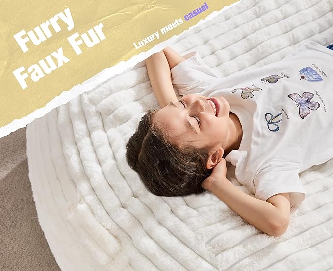 Hobestluk 6FT Bean Bag Chairs Adult Bean Bag with Portable Handle Comfy Large Bean Bag Lounge Chair with Removable Cover for Living Room Bedroom (Stripe White, 6FT)