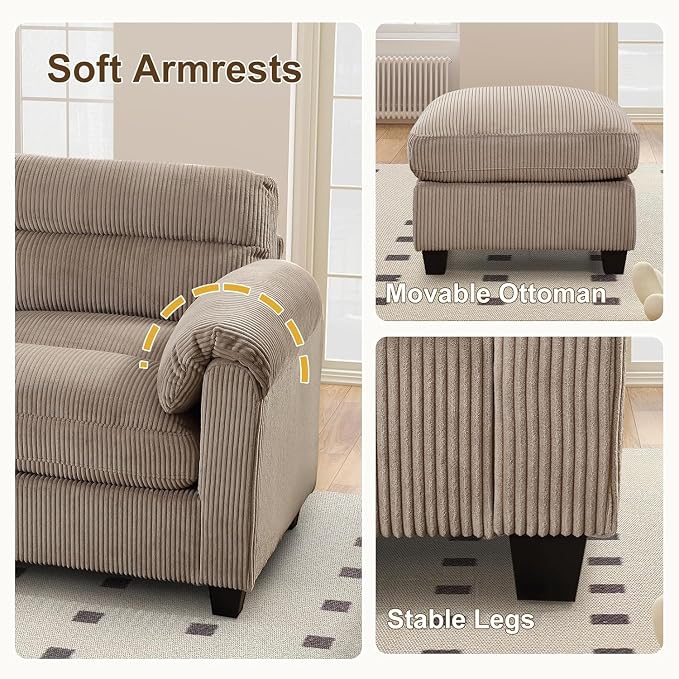 HAOMARKETS Corduroy 2-Piece Sofa Set, Upholstered Ottoman and Loveseat 2-Seater - Image 5