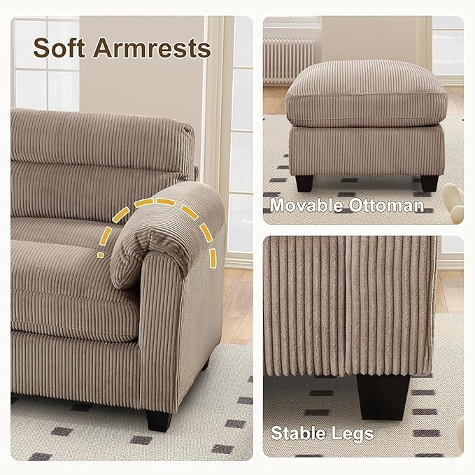 HAOMARKETS Corduroy Sofa Set, Upholstered Armchair Set of 2 and 3-Seater Sofa - Image 5