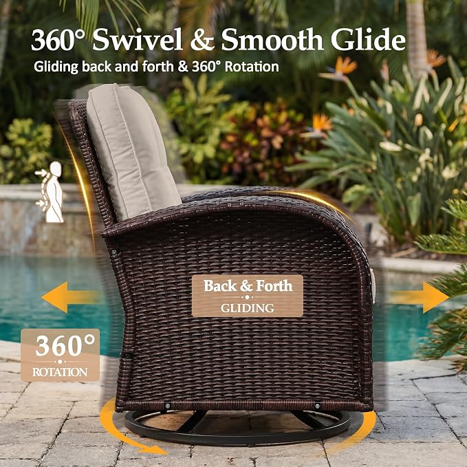 UPHA 6 Pieces Patio Furniture Sets, Wicker Outdoor Sofa Set - Image 3