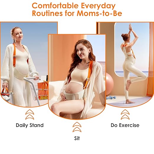 Upgranded Pregnancy Belly Band, Belly Support Belt for Pregnant Women with Adjustable Straps, Back Support, Waist Support Belt for Pregnancy (Orange, Medium)