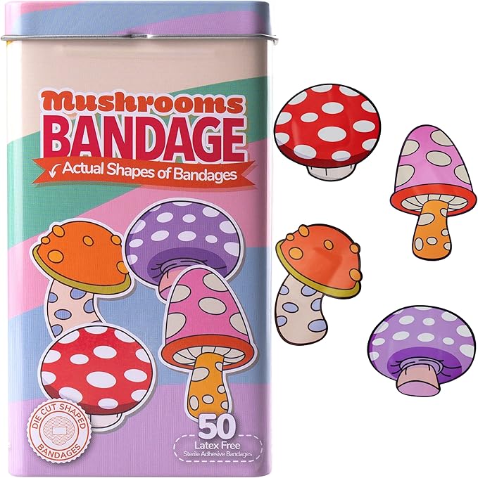 BioSwiss Bandages, Mushroom Shaped Self Adhesive Bandage, Latex Free Sterile Wound Care, Fun First Aid Kit Supplies for Kids and Adults, 50 Count