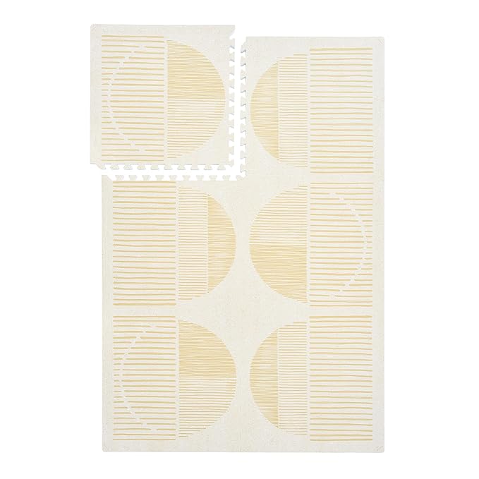PopsyKosy Premium Exercise & Baby Foam Play Mats - Stylish & Large Non-Toxic Odorless Floor Mat - 6 Tiles - Spacious 6ft x 4ft - Peel-Resistant Reinforced, Soft Thick, Waterproof - Ecru Linen