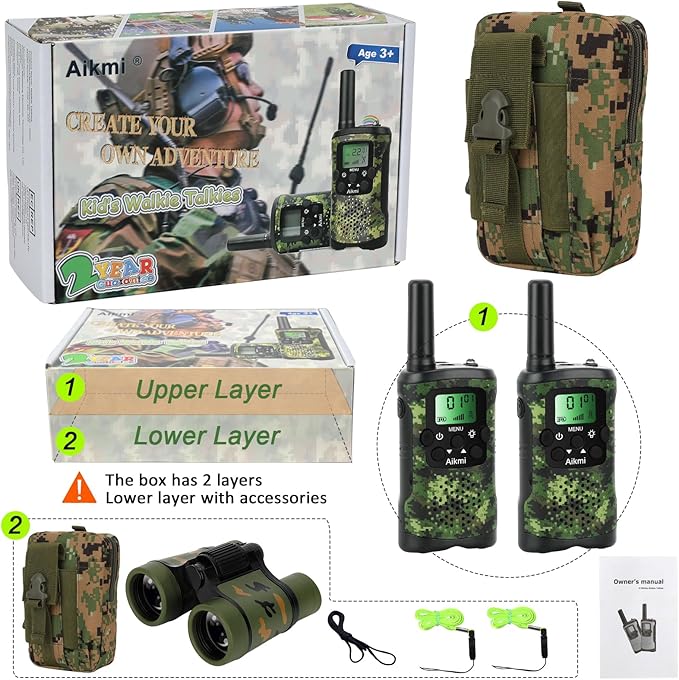 Walkie Talkies for Kids Toys for Boys Aged 5+ Outdoor Toys 2 Way Radio 22 Channel 3 Miles Range for Camp Hunt Adventure Game Birthday 6 7 8 9 10 Year Old Boys Gifts (Green)