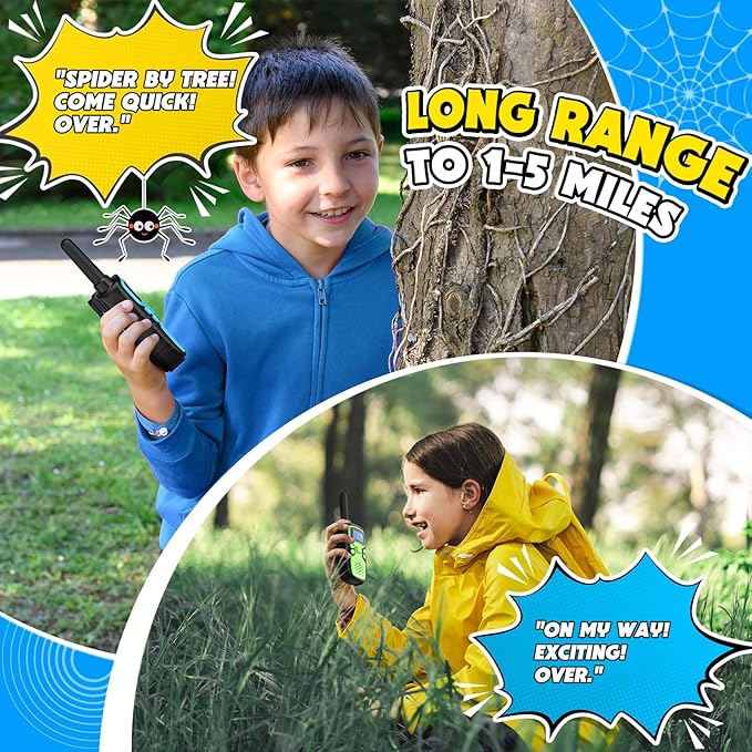 Wishouse Walkie Talkies for Kids Rechargeable Long Range,Xmas Birthday Gift for 4 5 6 7 8 9 Year Old Boys Girls,Hiking Gear Camping Games Cool Toys with NOAA,SOS Siren,Lamp,Lanyards,2 Pack Blue Yellow