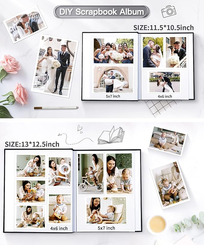 Popotop Photo Album Self Adhesive Scrapbook Album for 4x6 5x7 8x10 Pictures DIY Photo Book as Scrapbooking Supplies Kits, Birthday Gifts for Women Mom Wedding Baby Family Travel