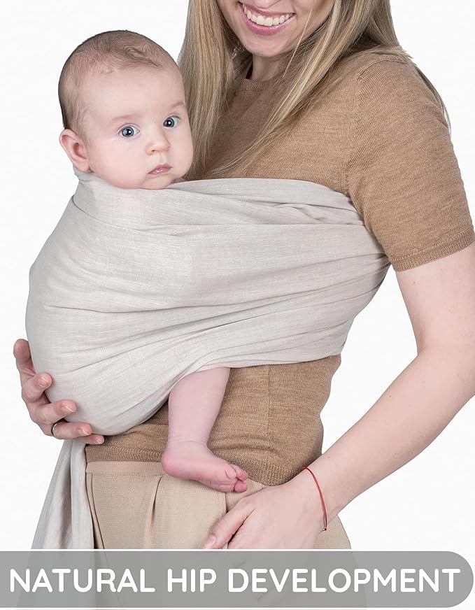 Lightweight - 100% Cotton Muslin Ring Sling Baby Carrier Newborn, Toddler, Infant Holder – Adjustable, Breathable, Beige Baby Sling Carrier