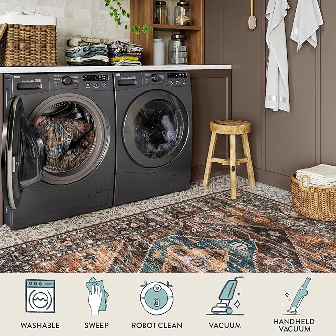 Lahome Hallway Runner Rug - 2x6 Washable Non-Slip Carpet Runner, Throw Untra-Thin Stain Resistant Kitchen Carpet, Vintage Medallion Print Non-Shedding Mat for Bedroom Entryway Bathroom