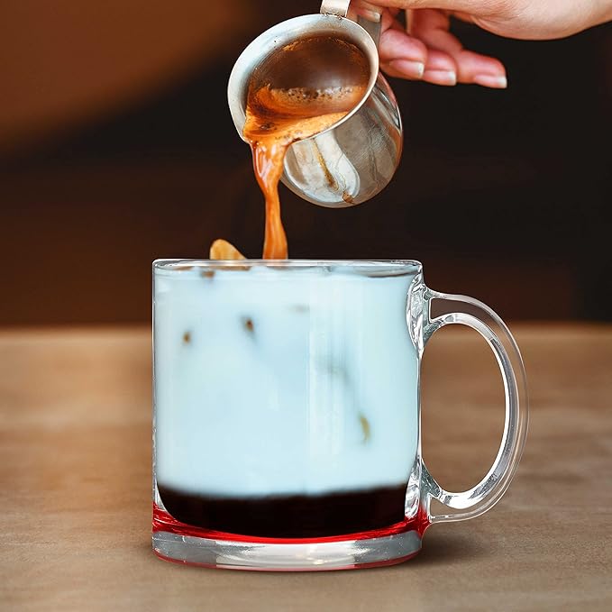 Libbey Clear Glass Coffee Mugs 13 oz. Set of 10, Bulk Pack - Perfect for Coffee, Tea, Espresso, Hot Cocoa, Other Beverages - Red Bottom