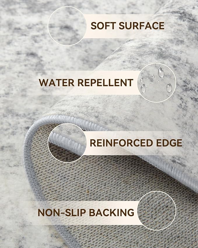 Washable Area Rugs 9'x12' Non-Slip Modern Abstract Soft for Living Room Entryway Bedroom Nursery, Print Pattern, Gray White Grey