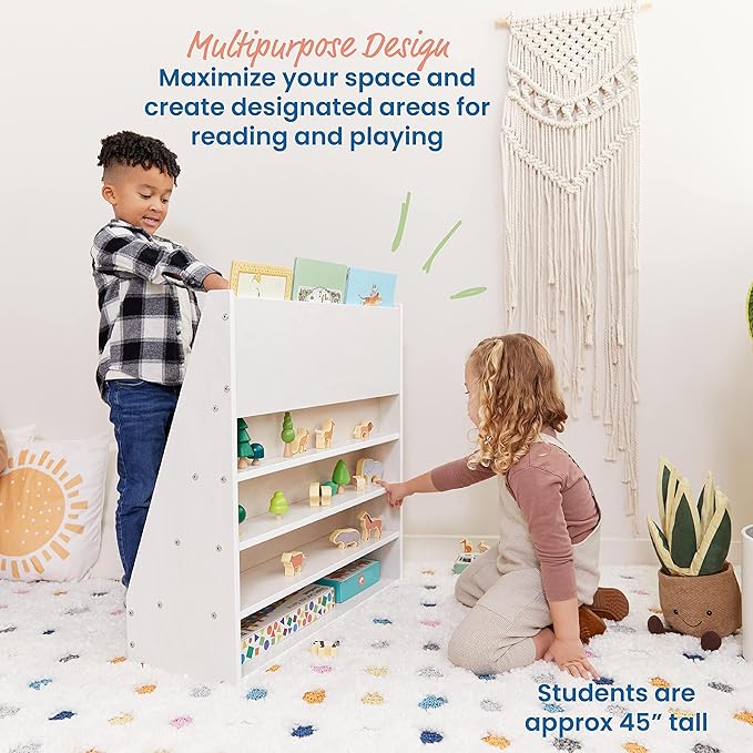 ECR4Kids Streamline Single-Sided Book Display with Storage, Classroom Bookshelf, White Wash