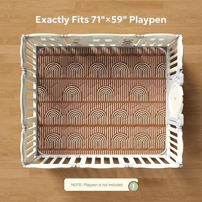 Soft Thicker Baby Mat for Floor 71"x59", Extra Large Baby Play Mat, Non-Slip Playpen Mat, Easy to Clean & Portable Playmat, Crawling Mat for Babies Toddlers, Activity Mat, Rainbow, Brown