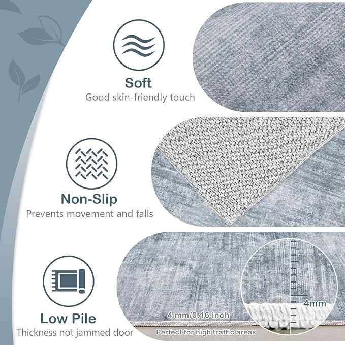 Area Rugs 10x14 Living Room: Washable Rug Modern Abstract Large Rugs Soft Non Slip Neutral Rug Stain Resistant Indoor Carpet for Bedroom Kitchen Dining Room Home Office Rugs(Blue, 10'x14')