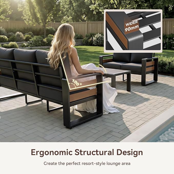 Aoxun Aluminum Outdoor Patio Furniture Set, 3 Seats Metal Sectional Patio - Image 4