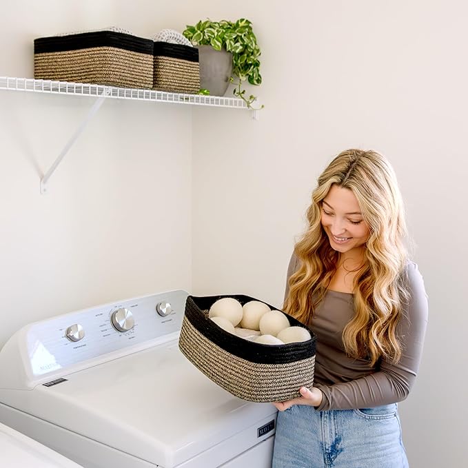 NaturalCozy 13.5”x8.5”x5.5” Rectangle Storage Baskets for Shelves 3 Pack | Cotton Rope Woven Small Baskets for Organizing | Small Storage Bins for Nursery, Bathroom, Closet, Shelf, Decorative