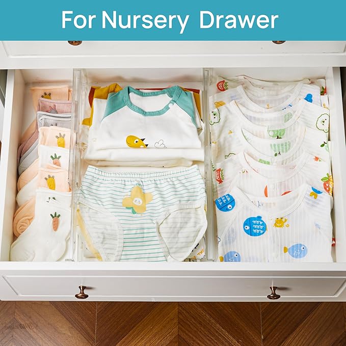 Vtopmart 14 Pack Drawer Dividers for Clothes, 4" High 10.2"-16.6" Adjustable Expandable Dresser Drawer Organizer, Clear Plastic Separators for Dresser, Baby Clothing, Underwear, Cosmetic, Toiletries