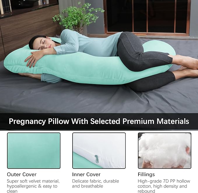 MOON PARK Pregnancy Pillows for Sleeping - U Shaped Full Body Maternity Pillow with Removable Cover - Support for Back, Legs, Belly, HIPS - 65 Inch - Turquoise