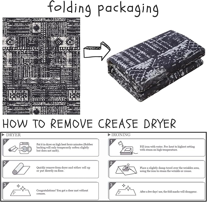 Area Rugs 8x10 Rug for Living Room Clearance Washable Boho Area Rug Non Slip Moroccan Vintage Low Pile Large Rug for Living Room, Bedroom, Farmhouse, Dining Room, Kids Playroom(Black)