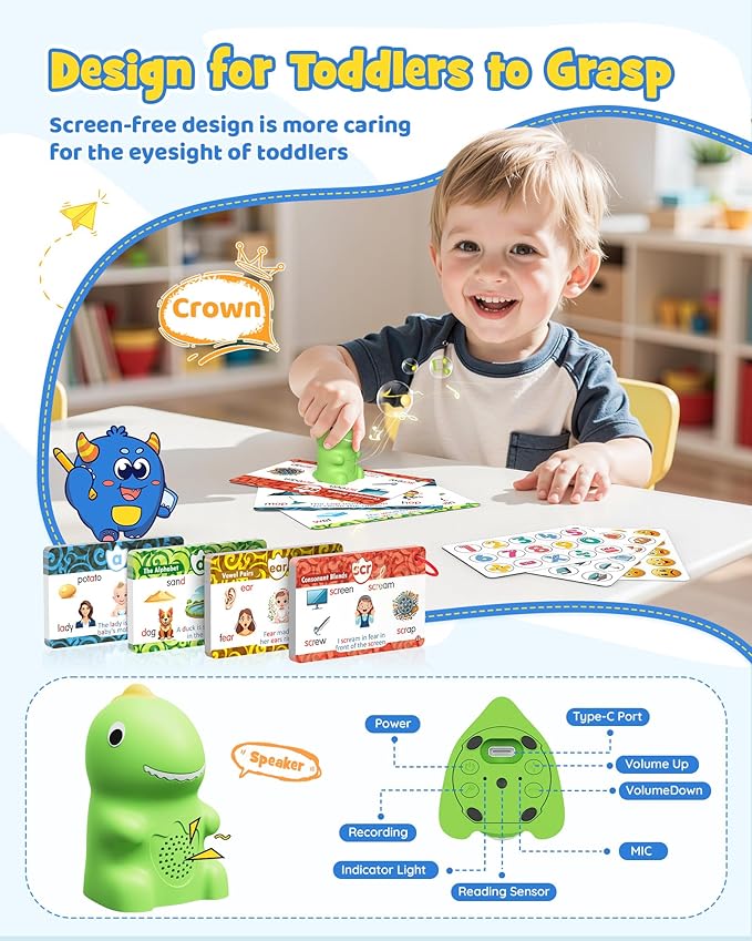 Sensory Dinosaur Pen Reading Toy Set, 73PCS Talking Flash Cards&6 Stickers, Interactive Educational Gifts for Autistic Toddlers, Montessori Language Learning, Speech Therapy Toddler Toys for Birthday