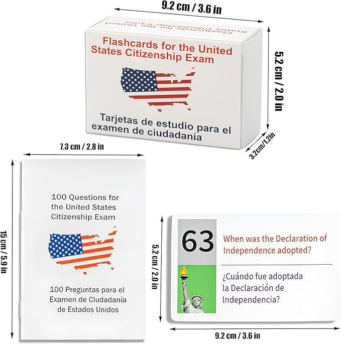 U.S Civics Test Flash Cards Combo Set,2025 US Citizenship Test Flash Cards & Study Guide Combo, Bilingual English/Spanish Naturalization Prep Kit with 100+ Civics Questions