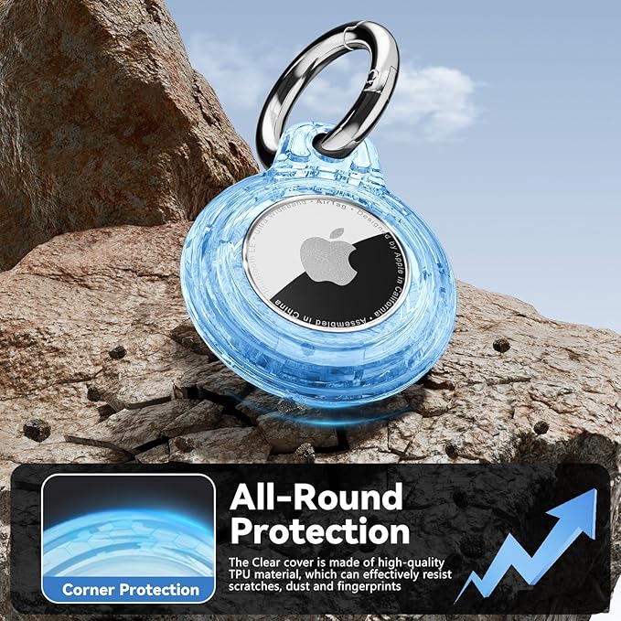 Upgrade Waterproof 4 Pack Airtags Holder with Apple Airtags Keychain, Hard PC Clear Air Tag Case, Anti-Scratch & Shock Air tag Holder, Men's Women's Keyrings & Keychains -Clear-Pink+Purple+Green+Blue