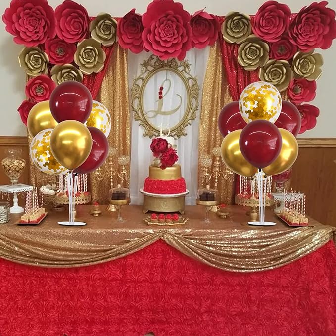 TONIFUL 4 Set Burgundy Red Gold Balloon Centerpieces for Table,Balloon Stand Kit for Graduation Decorations 2025,Christmas Party Decoration,New Year's Eve,Anniversary,Thanksgiving,Birthday Decorations