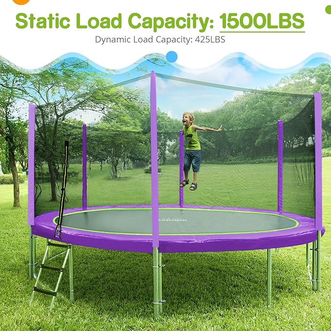 Zupapa 1800LBS Weight Capacity Double Frames Trampoline with No-Gap Design Curved Poles 16 15 14 12 10FT Trampolines with Enclosure Net for Kids Adults, Outdoor Family Fun