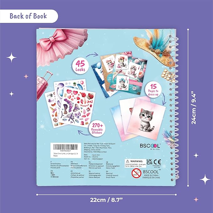 Sticker Dress Up Kitten - Kids Activity Book Learn Fashion Design for Kitten with Guides and 270+ Reusable Stickers. Gift for Girls Ages 5,6,7,8