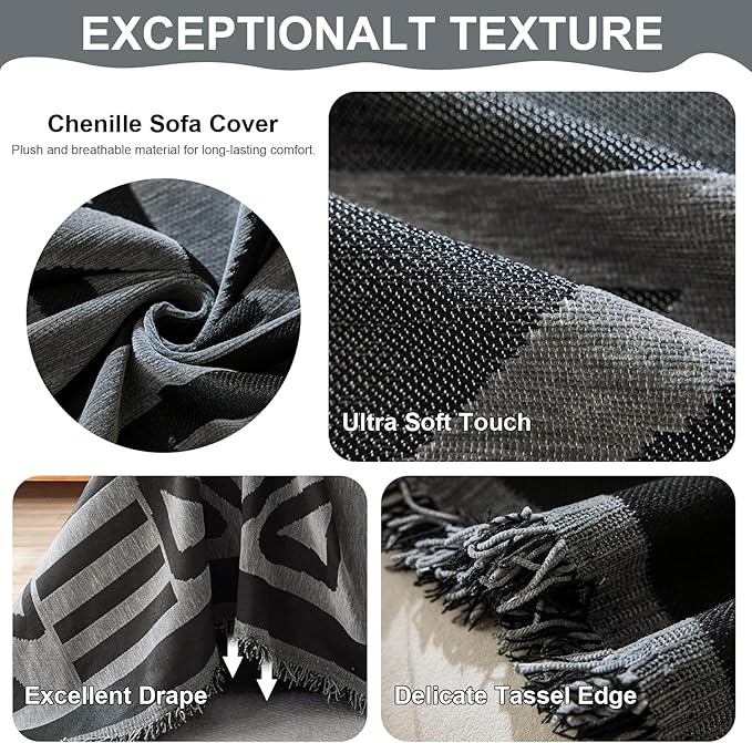 VClife Boho Couch Covers, Modern Checkered Jacquard Couch Covers - Image 4
