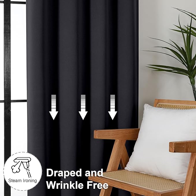 Simplebrand Ava Halloween Black Blackout Curtains for Bedroom, 2 Panels Set, 72 Inch Length, Privacy Thermal Insulated Rod Pocket Window Curtains for Patio French Door, W40 x L72 Inch