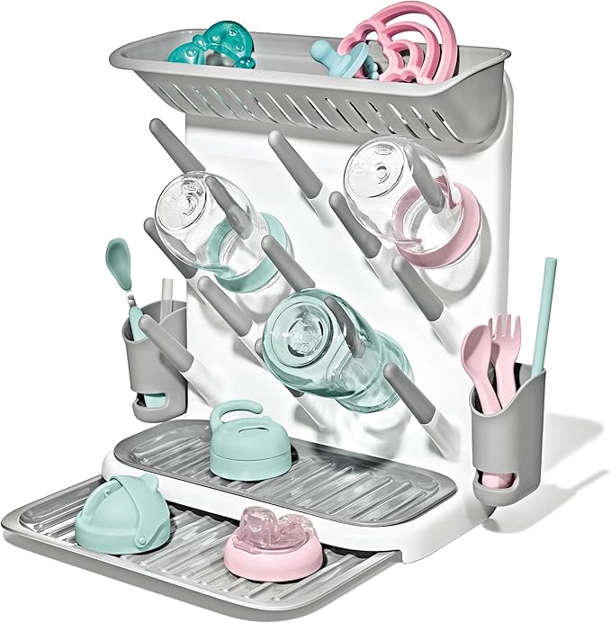 OXO Tot Expandable Drying Rack – Space-Saving Drying Rack | Newborn and Baby Essentials | Breastfeeding Essentials | Dry Baby Bottles | Save Space in Kitchen