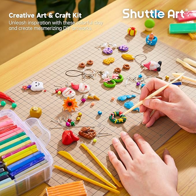 Shuttle Art Polymer Clay Kit, 50 Colors, Soft Oven Clay Kit, 19 Carving Tools and 10 Kinds of Accessories, Non-Stick, Non-Toxic, Ideal Gift for Kids