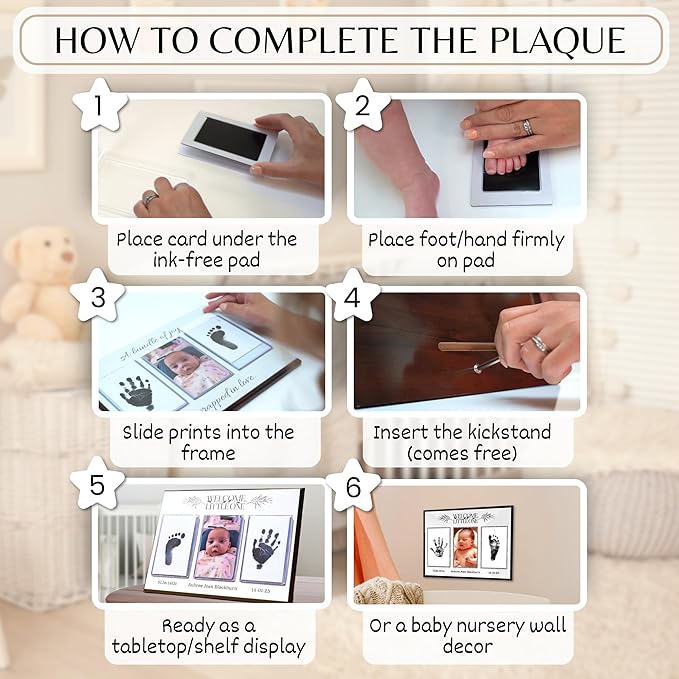 Inkless Hand and Footprint Kit, Baby Keepsake Plaque & Baby Shower Gifts - Ideal as Mom To Be Gift, Nursery Picture Frames, Clean Touch Hand and Footprint Kit (Style 1 - Design 1)