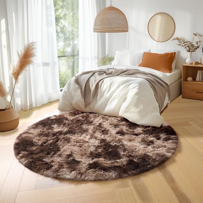 Amdrebio Tie-Dyed Brown Round Circle Rugs 4Ft - Image 3
