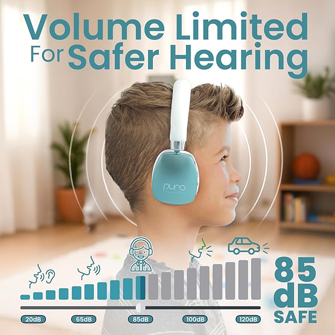 Puro Sound Labs PuroQuiet Plus Noise Cancelling Headphones for Kids, Bluetooth Kids On Ear Headphones with Mic, Lightweight On-Ear Design, Studio-Grade Sound (Teal)