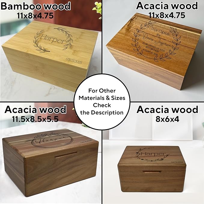 Time Capsule Box 1st Birthday - Custom First Birthday Memory Time Capsule Box with Hinged Lid, First Keepsake Storage Gifts for Babies, Personalized Gift for New Parents, Acacia Wood, 11x8x4.75 in