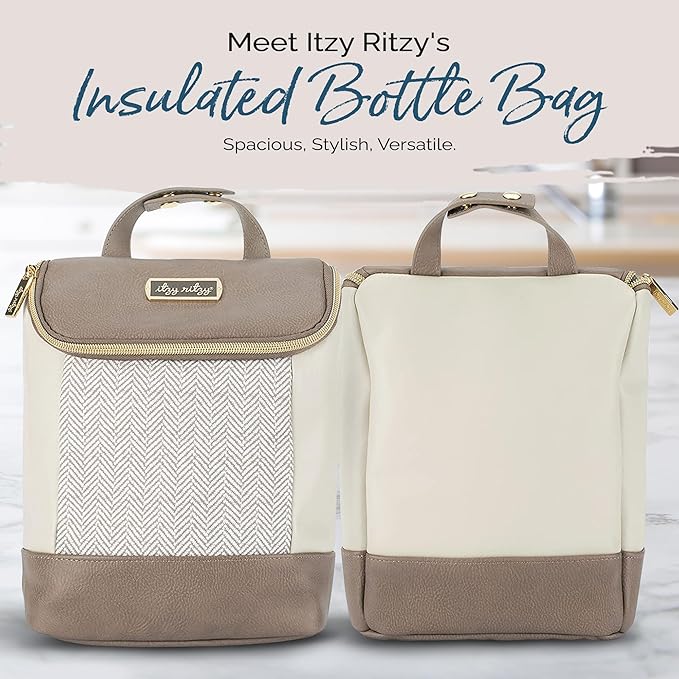 Itzy Ritzy Insulated Bottle Bag – Keeps Bottles Warm or Cool - Holds 3 Bottles & Features Interior Pocket for Ice Pack (Not Included), Vanilla Latte
