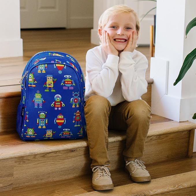 Wildkin 15-inch Kids Backpack – Durable, Padded, Adjustable for School & Travel - Robots