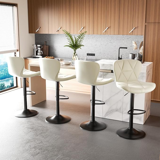 Nalupatio Modern Bar Stools Set of 2, Adjustable Faux Leather Upholstered - Image 6