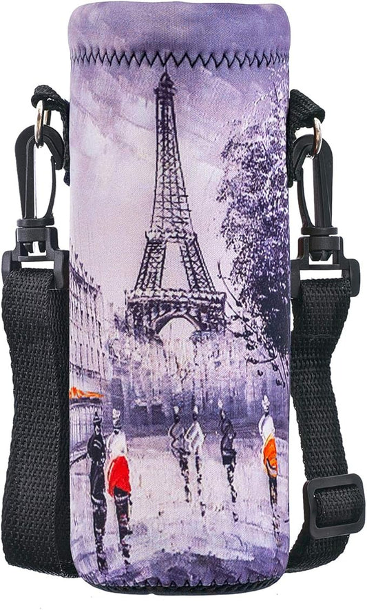Neoprene Water Bottle Carrier Bag with Adjustable Shoulder Strap for Men Women Walking Hiking,Portable Insulated Holder Case for Stainless Steel/Glass/Plastic Bottles