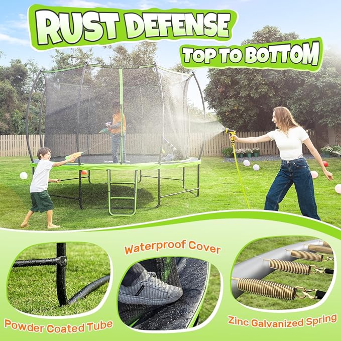 BCAN 8FT 10FT 12FT 14FT 15FT 16FT Recreational Trampoline with Enclosure for Kids Adults, ASTM Approved, Outdoor Trampolines with Ladder for Kids