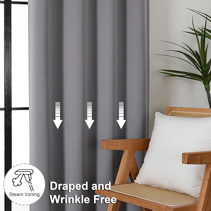 Simplebrand Ava Light Grey Blackout Curtains for Bedroom 96 Inches Long 2 Panels, Thermal Insulated, Energy Saving Living Room Window Treatment Curtains Blackout Drapes, W40 x L96 Inch, Light Grey