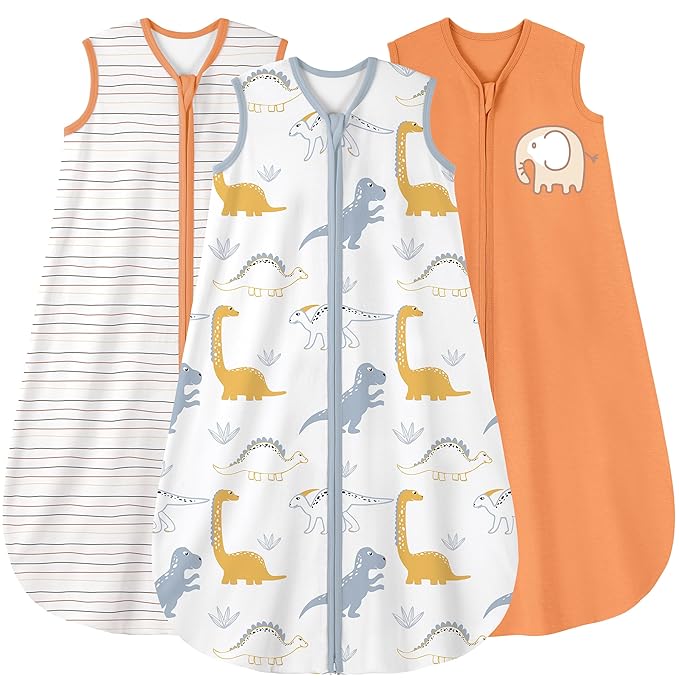 Yoofoss Baby Sleep Sack 6-12 Months Baby Wearable Blanket 100% Cotton 2-Way Zipper TOG 0.5 Toddler Sleeping Sack 3 Pack, Lightweight Sleep Sacks for Babies(Medium)