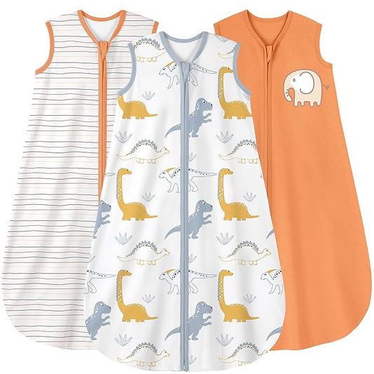 Yoofoss Baby Sleep Sack 6-12 Months Baby Wearable Blanket 100% Cotton 2-Way Zipper TOG 0.5 Toddler Sleeping Sack 3 Pack, Lightweight Sleep Sacks for Babies(Medium)
